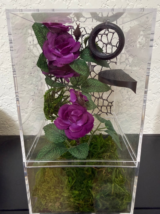 Spider Enclosure with Purple Roses and Black Decorations